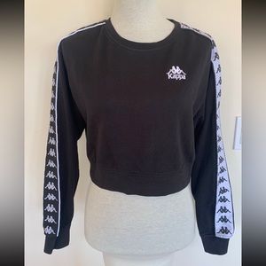 KAPPA Womens Junior Girls Black White Logo Jumper Cropped Top Sweatshirt Sz L